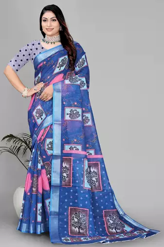 blue royal blue digital print saree