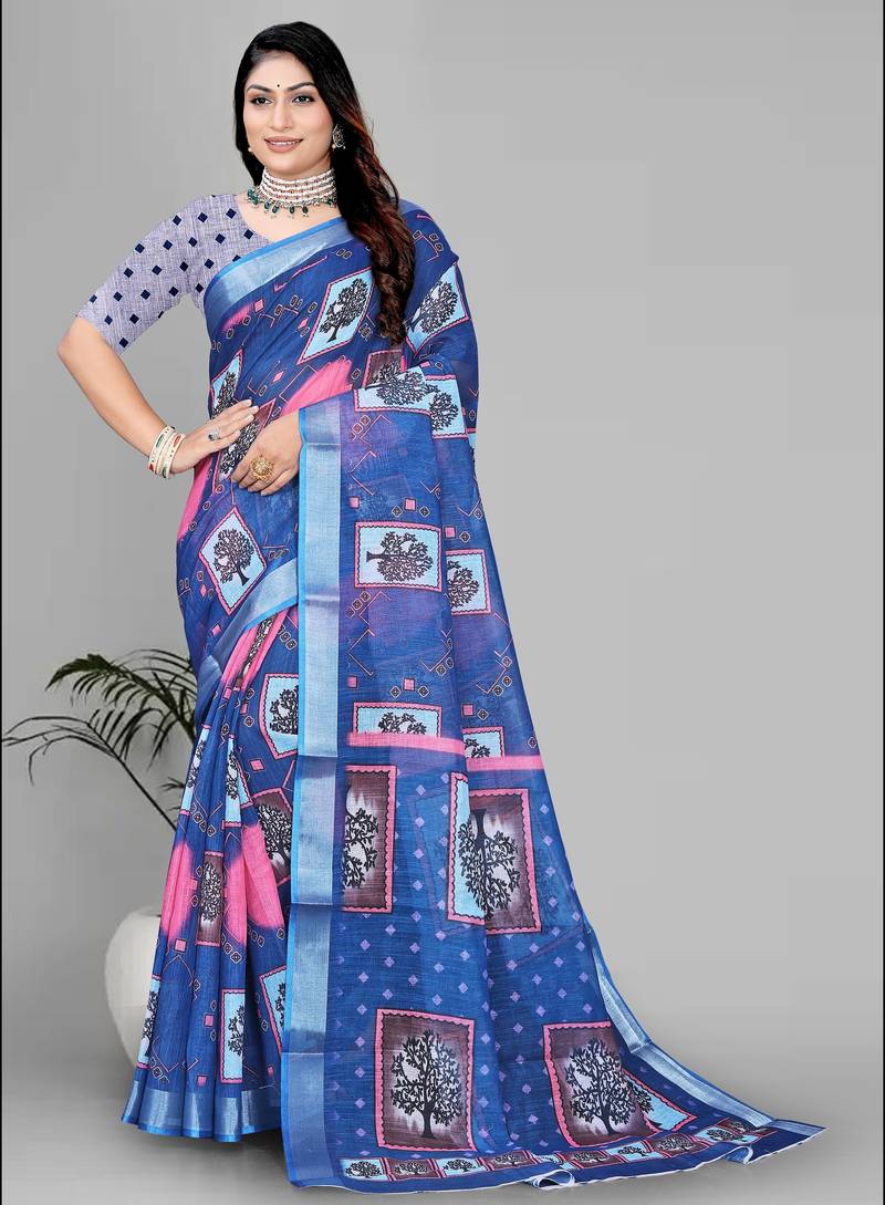 blue royal blue digital print saree