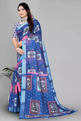 blue royal blue digital print saree
