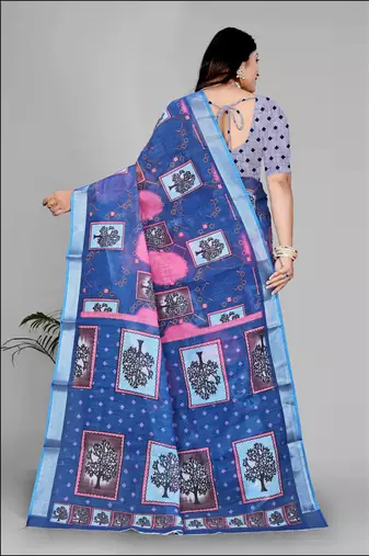 blue royal blue digital print saree