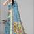 sky blue  linen cotton digital print saree