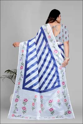 white  linen  digital print saree  5