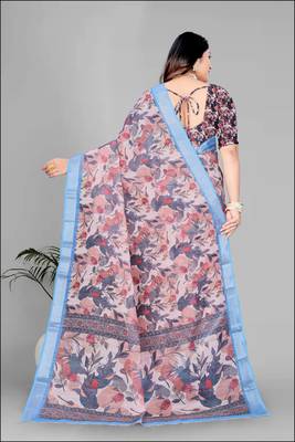brown  linen  digital print saree  5