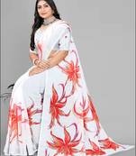 white  linen  digital print saree 