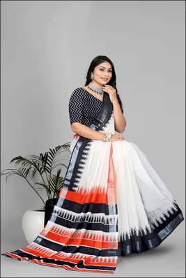 beige  linen  digital print saree  2