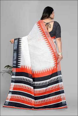 beige  linen  digital print saree  5