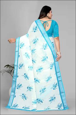 white floral linen cotton digital print saree 5