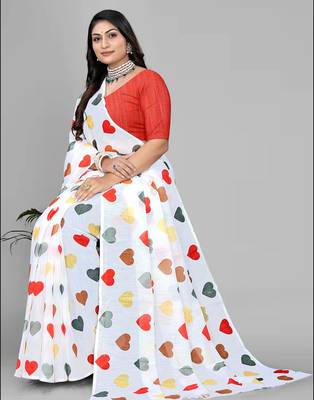 white heart design digital print saree 1