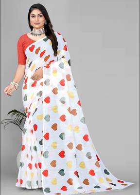 white heart design digital print saree 3