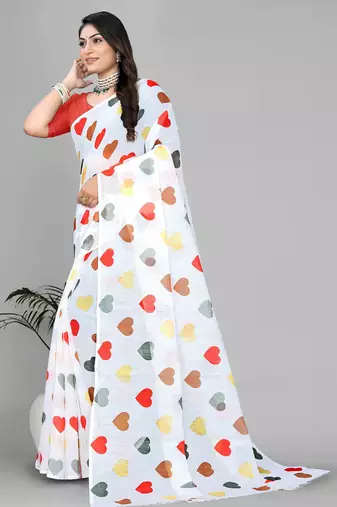 white heart design digital print saree