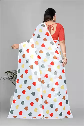 white heart design digital print saree