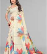 beige chanderi cotton digital print saree