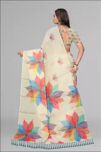 beige chanderi cotton digital print saree