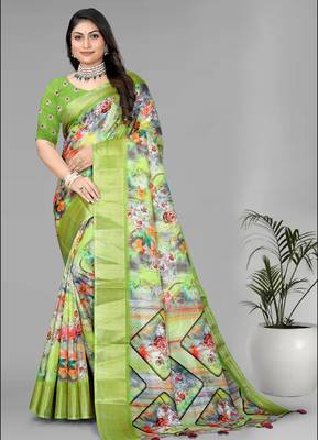 green  dola digital floral print saree 1