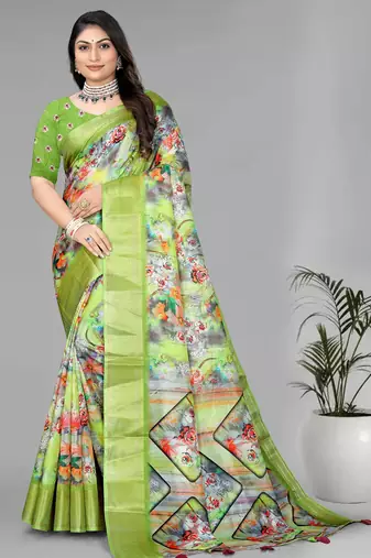 green  dola digital floral print saree