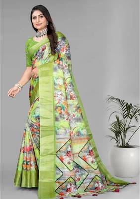 green  dola digital floral print saree 3
