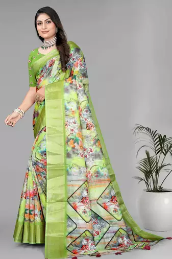 green  dola digital floral print saree