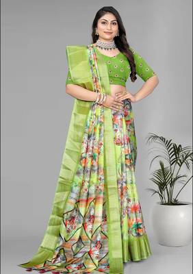 green  dola digital floral print saree 4