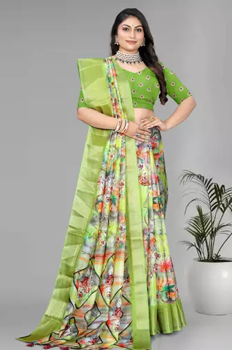 green  dola digital floral print saree