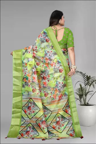 green  dola digital floral print saree