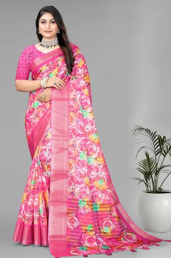 pink  dola digital floral print saree