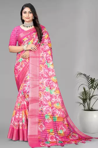 pink  dola digital floral print saree