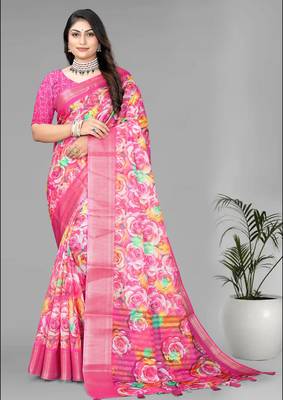 pink  dola digital floral print saree 2