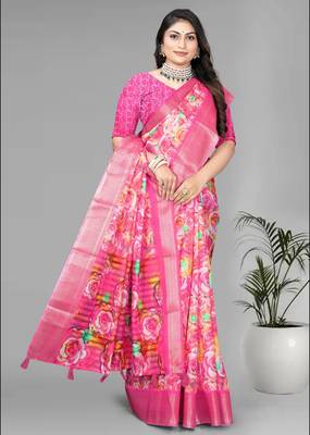pink  dola digital floral print saree 4