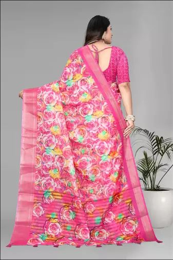 pink  dola digital floral print saree