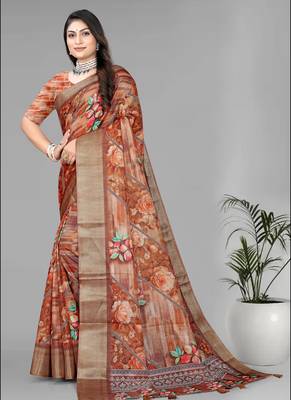 brown  dola digital floral print saree 3