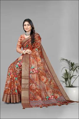 brown  dola digital floral print saree 4