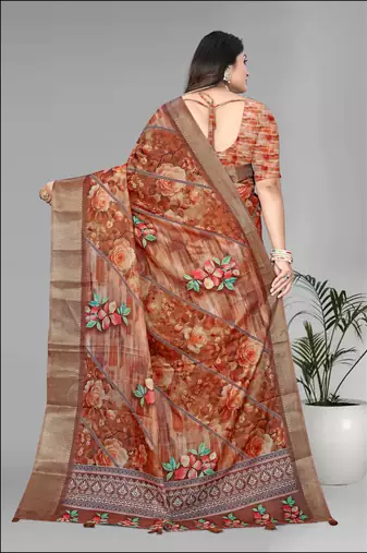 brown  dola digital floral print saree