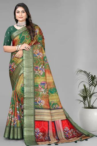green  dola digital floral print saree