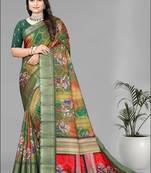 green  dola digital floral print saree