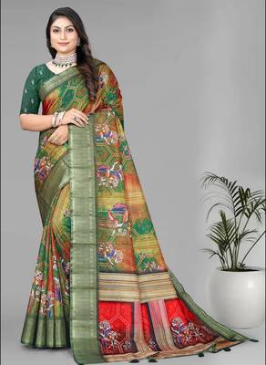 green  dola digital floral print saree 2