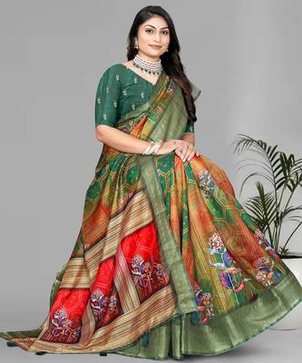 green  dola digital floral print saree 3