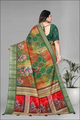 green  dola digital floral print saree 5