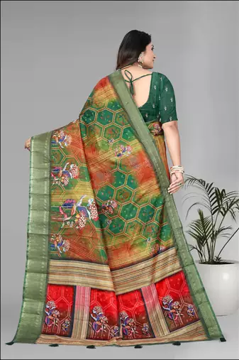 green  dola digital floral print saree