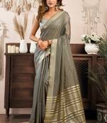 khadi cotton saree with elegant jhallar border & rich brocade blouse