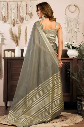 khadi cotton saree with elegant jhallar border & rich brocade blouse