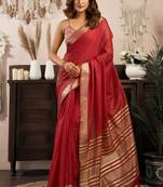 khadi cotton saree with elegant jhallar border & rich brocade blouse