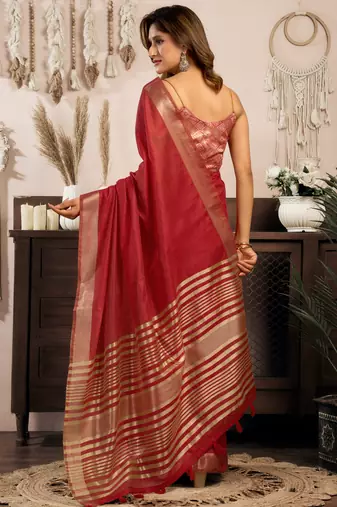 khadi cotton saree with elegant jhallar border & rich brocade blouse