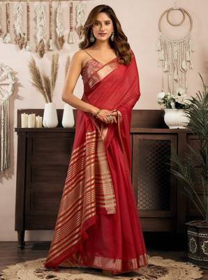 khadi cotton saree with elegant jhallar border & rich brocade blouse 4