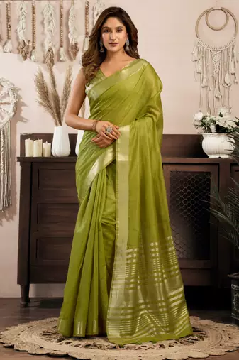 khadi cotton saree with elegant jhallar border & rich brocade blouse