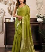 khadi cotton saree with elegant jhallar border & rich brocade blouse