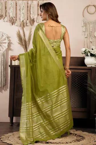 khadi cotton saree with elegant jhallar border & rich brocade blouse