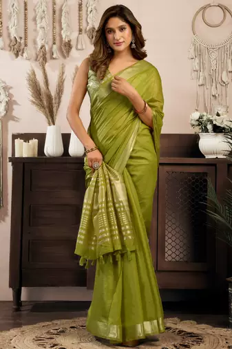 khadi cotton saree with elegant jhallar border & rich brocade blouse