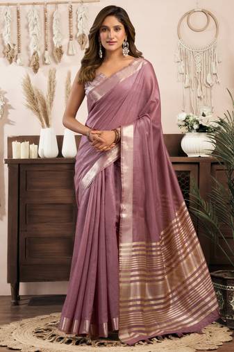khadi cotton saree with elegant jhallar border & rich brocade blouse