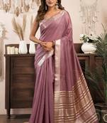 khadi cotton saree with elegant jhallar border & rich brocade blouse