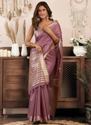 khadi cotton saree with elegant jhallar border & rich brocade blouse 4